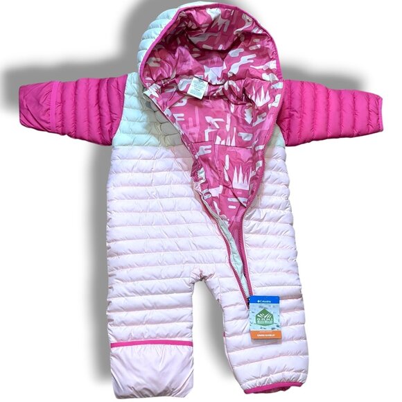Columbia Powder Lite II Reversible Bunting 12-18M Pink Baby Infant Snowsuit NWT - Picture 1 of 8